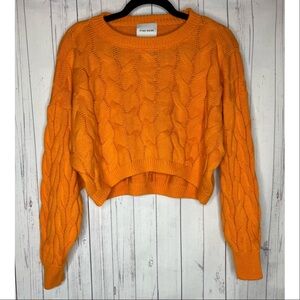 Pink Rose Women’s Size Small Orange Cable Knit Cropped Sweater Long Sleeve